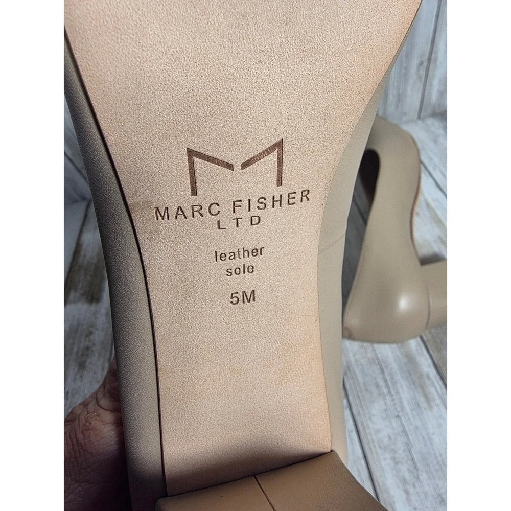 Marc Fisher LTD Zala Block Heel Pointed Toe Pumps Tan Beige Leather 5M